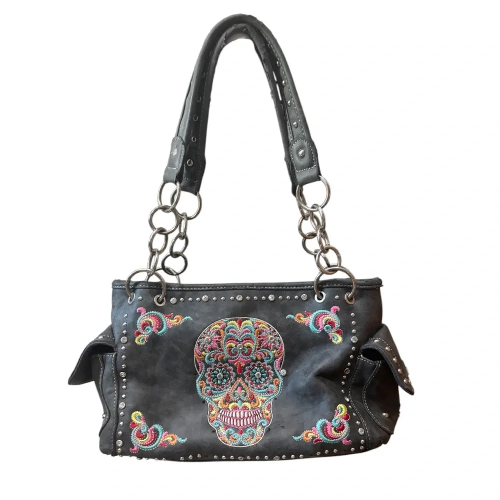 Montana West Skull Multicolored Rhinestone Shoulder Bag - Picture 1 of 10